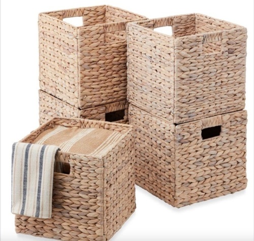 Set of 5 Collapsible Hyacinth Storage Baskets w/ Inserts - 10.5x10.5in - Lot 434