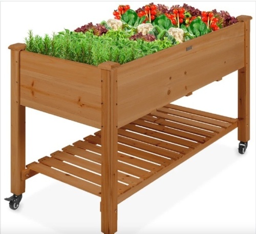 Mobile Raised Garden Bed Elevated Planter w/ Wheels, Shelf - 48x23.25x32in - Lot 436