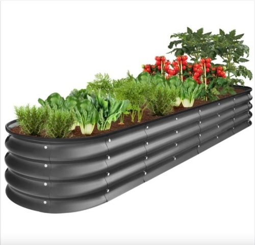 Outdoor Metal Raised Oval Garden Bed for Vegetables, Flowers - 8x2x1ft - Lot 439