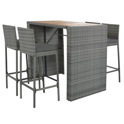 5-Piece Outdoor Patio Wicker Bar Set, Brown Wood & Gray Wicker - Lot 56
