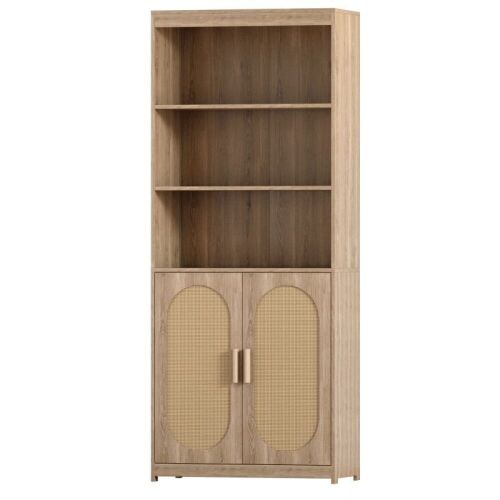 5 Shelf Storage Bookcase with Rattan Doors and Adjustable Shelf - Lot 95