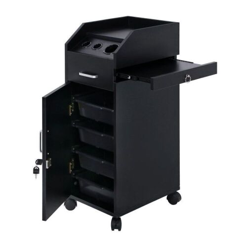 Hair Salon Storage Cart with Wheels, 3 Hair Dryer Holders & 4 Drawers  - Lot 121