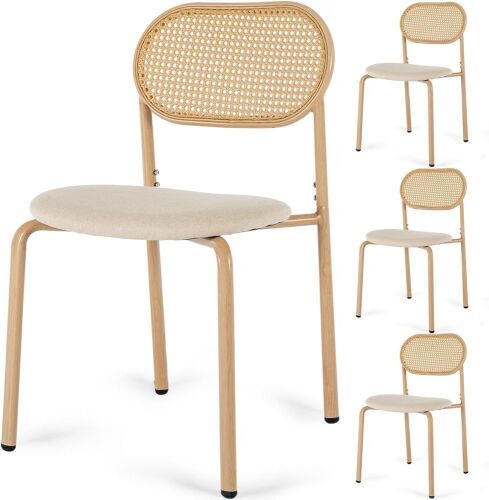 COSVALVE Boho Dining Chairs with Rattan Back, Set of 4 - Lot 161