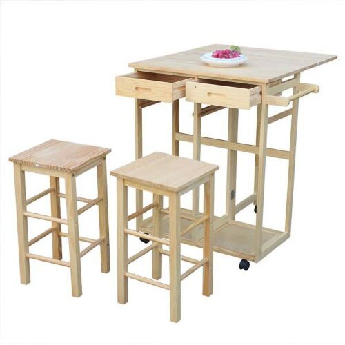 Folding Dining Cart Kitchen Trolley  with 2 Stools  - Lot 222
