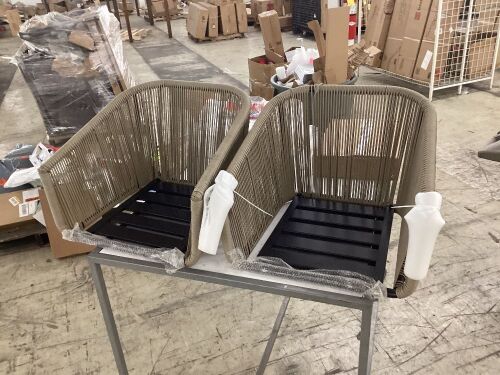 Set of 2 Indoor Outdoor Woven Wicker Patio Dining Chairs, 250lb Capacity - Lot 405
