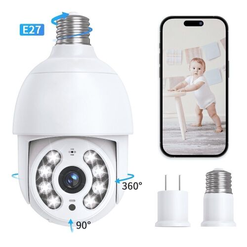 TOPVISION 2MP 360° Light Bulb Wireless Security Camera  with Full Color Vision, Motion Detection, IP66 Waterproof, Two Way Audio, 2.4GHz WiFi  - Lot 647
