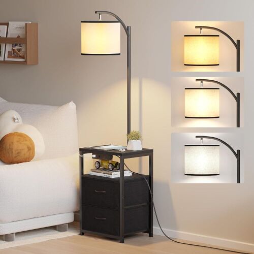 SUNMORY Floor Lamp with Table & 2 Drawers - Lot 697