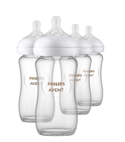Philips AVENT Glass Natural Baby Bottle with Natural Response Nipple, Clear, 8oz, 4 Pack  - Lot 737