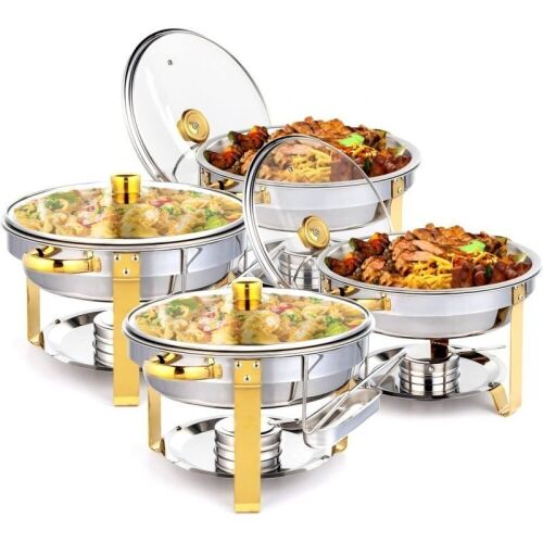 Round Stainless Steel 5 Quart Chafing Dish, Set of 4  - Lot 391