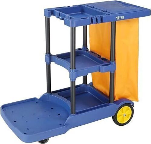 TUFFIOM Commercial Janitorial 3-Shelf Cart, 500 Lbs Capacity, 42.5" L x 18.7" W x 37.6" H, Wheeled with 22 Gallon Yellow Vinyl Bag and Cover  - Lot 303