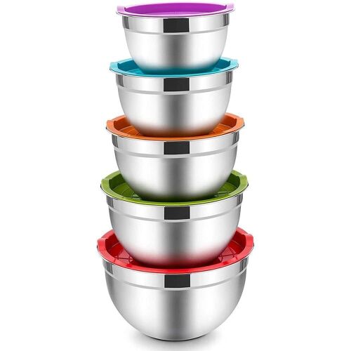 Vesteel Stainless Steel Mixing Bowls with Colorful Lids, Set of 5  - Lot 527