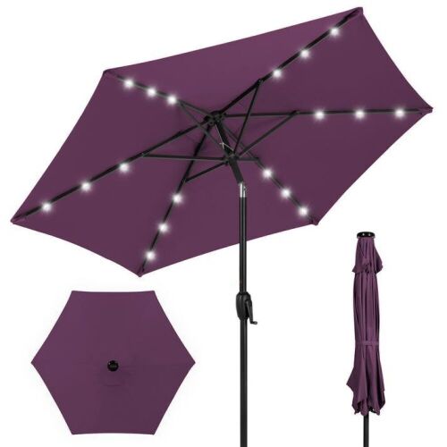Outdoor Solar Patio Umbrella w/ Push Button Tilt, Crank Lift - 7.5ft - Lot 721