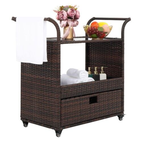 Outdoor Wicker Serving Bar Cart - Lot 61