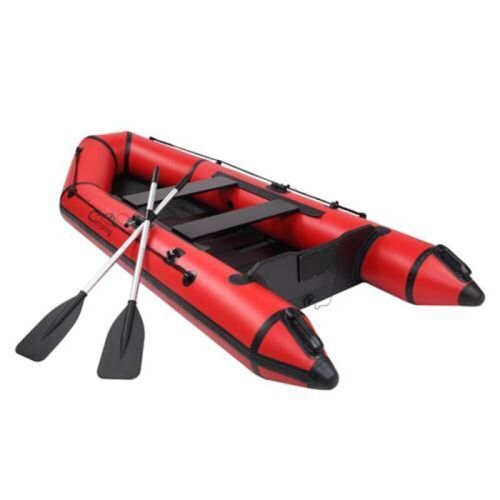 10ft Adult Inflatable Fishing Boat with Oars and Pump, Red/Black  - Lot 23