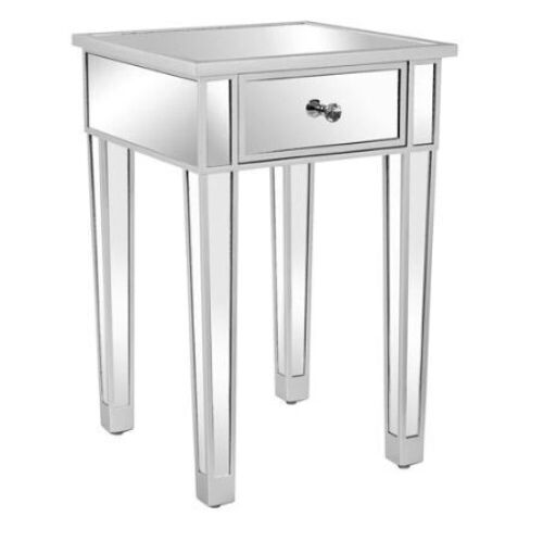 VINGLI Silver Mirrored Nightstand with 1-Drawer - Lot 140
