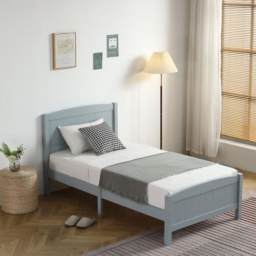 Karl Home Wood Twin Bed Frame with Headboard and Footboard, 12 Wood Slat Support, No Box Spring Needed, Gray  - Lot 170