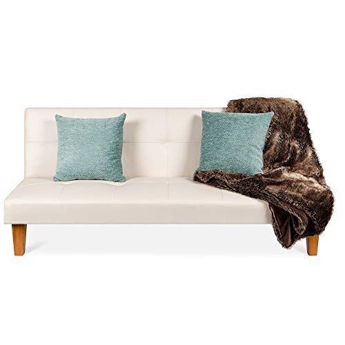 Faux Leather Upholstered Convertible Sofa Bed Futon w/ 2 Cupholders - Lot 258