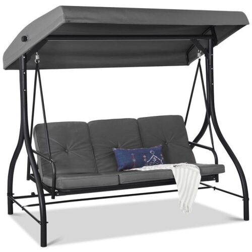 3-Seat Outdoor Canopy Swing Glider Furniture w/ Converting Flatbed Backrest - Lot 445
