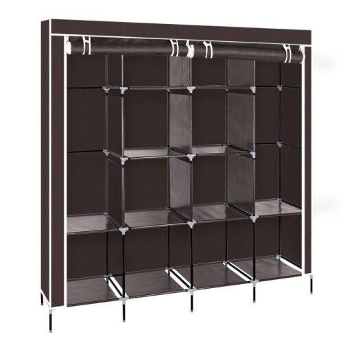 67" Portable Wardrobe Clothes Rack with Fabric Cover, 12 Shelves and 4 Side Pockets, Dark Brown  - Lot 115