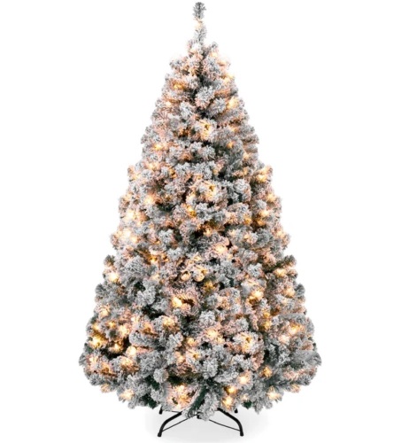 9 ft. Pre-Lit Snow Flocked Artificial Pine Christmas Tree w/ Warm White Lights - Lot 266