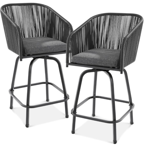 Swivel Wicker Outdoor Bar Stool with Cushions (2-Pack) - Lot 19