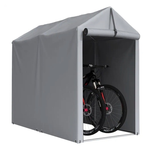 3 ft. W x 6 ft. D x 5 ft. H Peak-Style Silver Portable Garage Shelter for Bike and Patio Storage w/ Roll-up Zipper Door - Lot 256