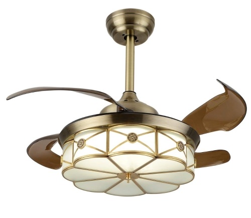 36 in. Vintage Tiffany Style Indoor LED Retractable 3-Color Lighting Brown Ceiling Fan Light with Remote Control - Lot 72