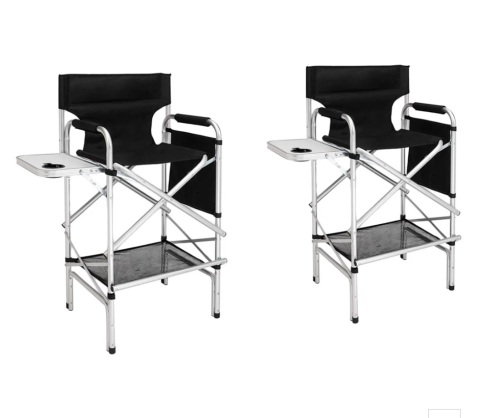 Lot of (2) Omysalon 31in Tall Directors Chairs. One has damaged side tray - Lot 49