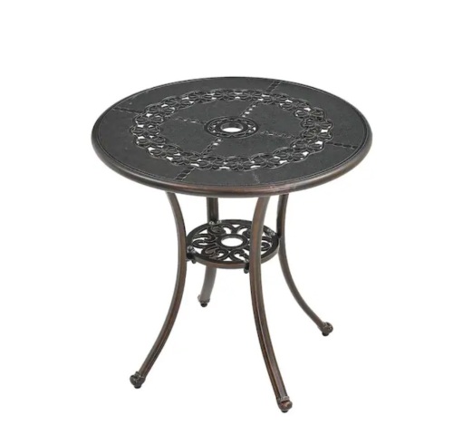 Kadehome Bronze Frame Round Cast Aluminum Outdoor Bistro 26 in. Patio Table with Umbrella Hole - Lot 376