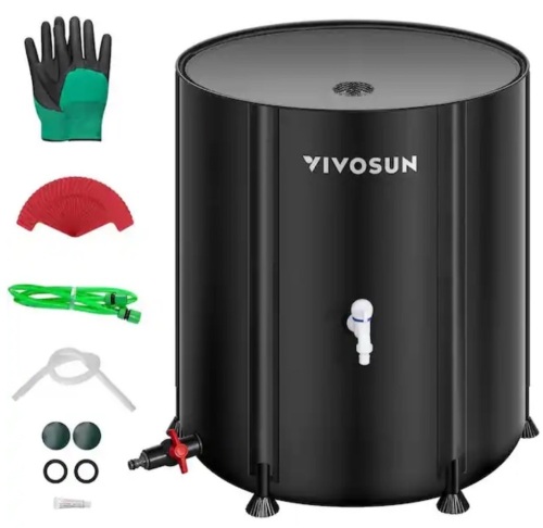 VIVOSUN 53 Gal. Collapsible Rain Barrel with 2 Spigots and Overflow Kit in Black - Lot 386