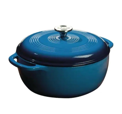 Lodge Enamelware 6 qt. Round Cast Iron Dutch Oven in Blue with Lid - Lot 551