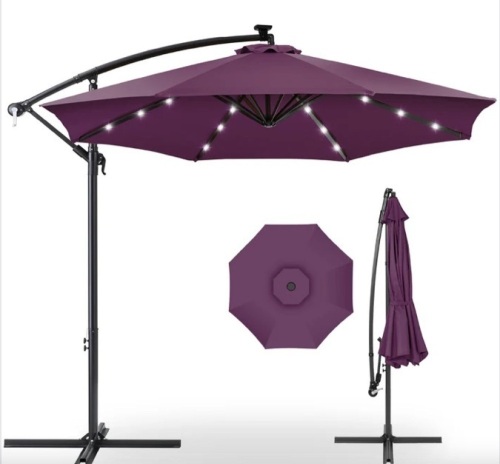 Solar LED Offset Hanging Patio Umbrella w/ Crank Tilt Adjustment - 10ft - Lot 69