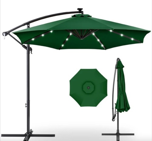 Solar LED Offset Hanging Patio Umbrella w/ Crank Tilt Adjustment - 10ft - Lot 70