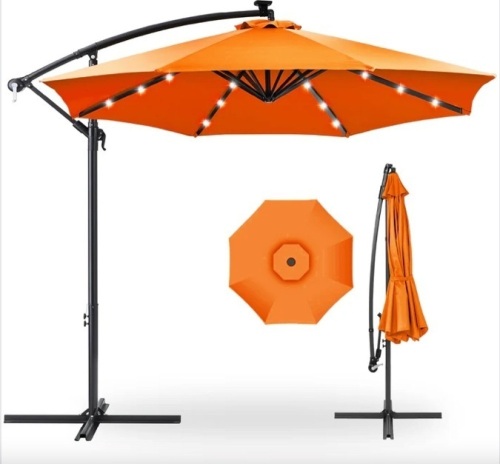 Solar LED Offset Hanging Patio Umbrella w/ Crank Tilt Adjustment - 10ft - Lot 71
