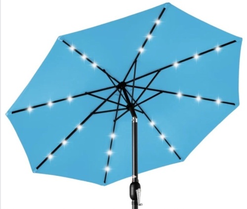 Solar LED Lighted Patio Umbrella w/ Tilt Adjustment, UV-Resistance - 10ft - Lot 167