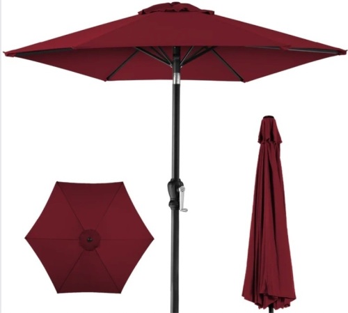 Outdoor Steel Market Patio Umbrella Decoration w/ Tilt, Crank Lift - 10ft - Lot 168