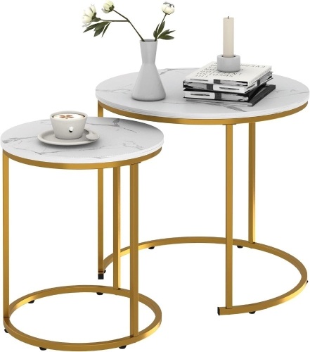 Nesting Coffee Table Faux White Marble for Small Place 24 in 2 Sets High Side End Sofa Table Nightstand Modern Furniture Living Room Cabin Bed Room Dining RoomGarden 4 You (White Marble)  - Lot 182