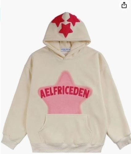 Aelfric Eden Star Graphic Hoodie Streetwear Print Trend Causal Loose Oversized Hooded Sweatshirts Pullover size xs - Lot 271