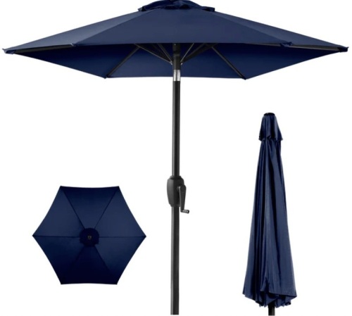 Outdoor Market Patio Umbrella w/ Push Button Tilt, Crank Lift - 7.5ft - Lot 197