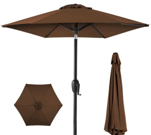 Outdoor Market Patio Umbrella w/ Push Button Tilt, Crank Lift - 7.5ft - Lot 198