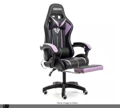 Purple-Black PVC Leather Massage LED Reclining Gaming Chair with Bluetooth Speaker with Footrest Headrest Lumbar Support - Lot 201