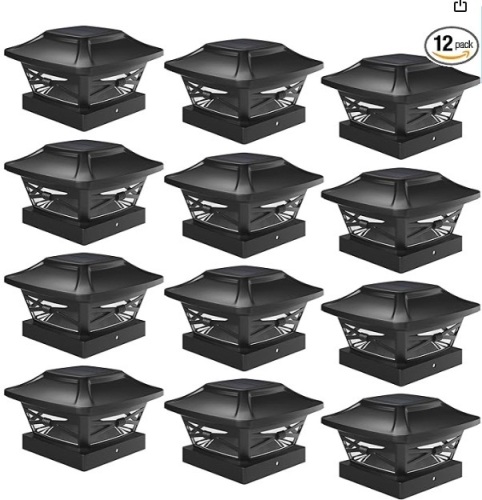 Davinci Lighting Renaissance Solar Outdoor Post Cap Lights - Includes Bases for 4x4 5x5 6x6 Posts - Bright LED Light - Slate Black (12 Pack) - Lot 116