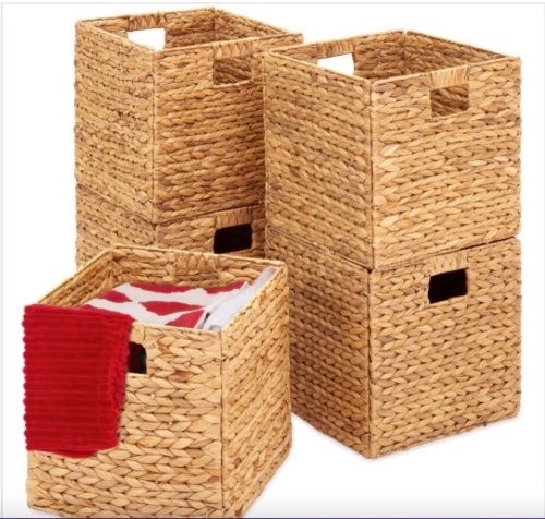 Set of 5 Collapsible Hyacinth Storage Baskets w/ Inserts - 10.5x10.5in - Lot 117