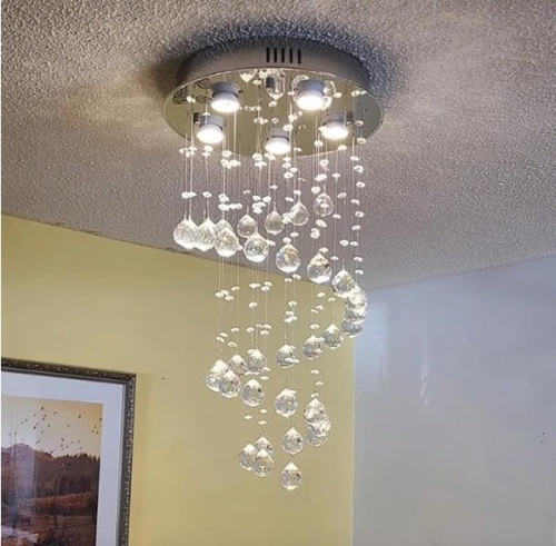 SEFINN FOUR K9 Crystal Chandelier, Flush Mount Ceiling Lights, Modern LED Chandelier Light Fixture, Dining Room Bedroom Kitchen Entryway Foyer Chandelier of 5 Lights, Spiral Shape, 29in High - Lot 121