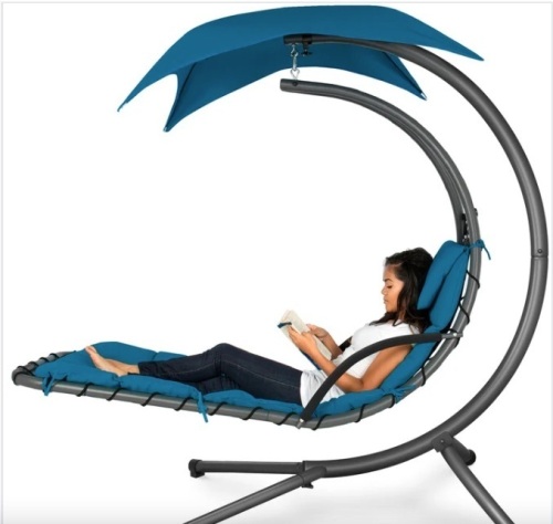 Hanging Curved Chaise Lounge Chair w/ Built-In Pillow, Removable Canopy - Lot 128