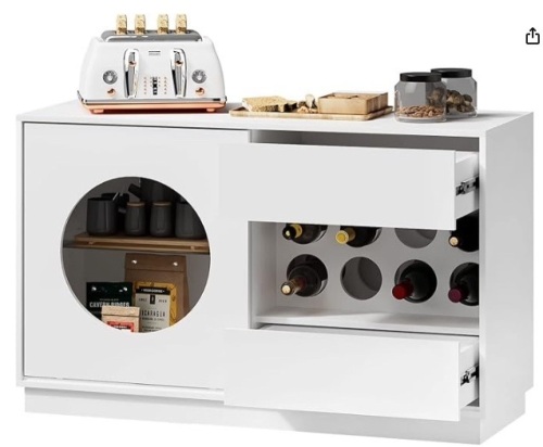 Wine Bar Cabinet for Alcohol and Glasses, Buffet Cabinet with Storage - Lot 129