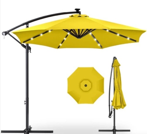 Solar LED Offset Hanging Patio Umbrella w/ Crank Tilt Adjustment - 10ft - Lot 137