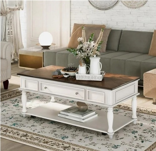 White Retro Table Coffee Table with Movable Caster Wheels for Living Room - Lot 243