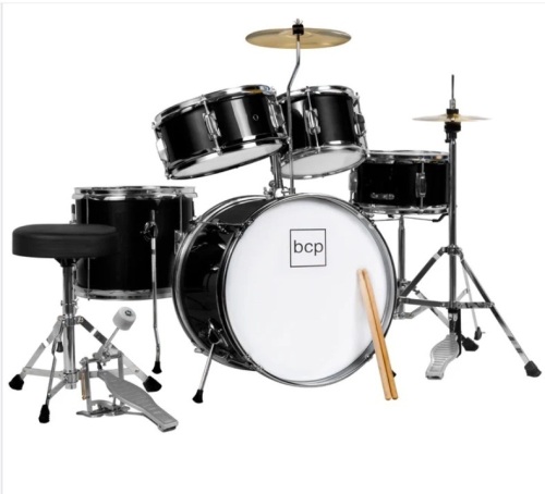 Kids Beginner All Wood Acoustic Drum Kit Starter Set w/ Stool, Drumsticks - Lot 244