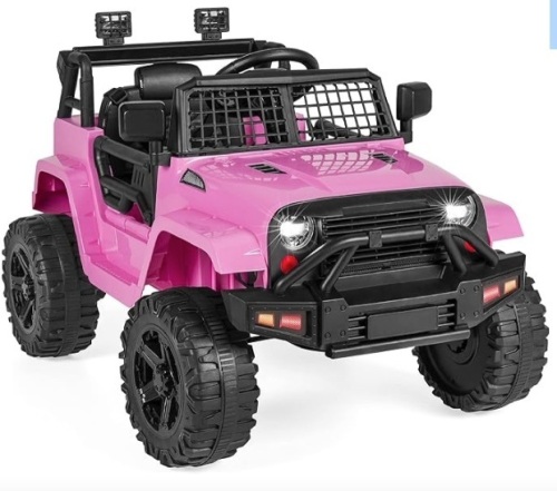 12V Kids Ride On Truck Car w/Parent Remote Control, Spring Suspension, LED Lights, AUX Port - Pink - Lot 140